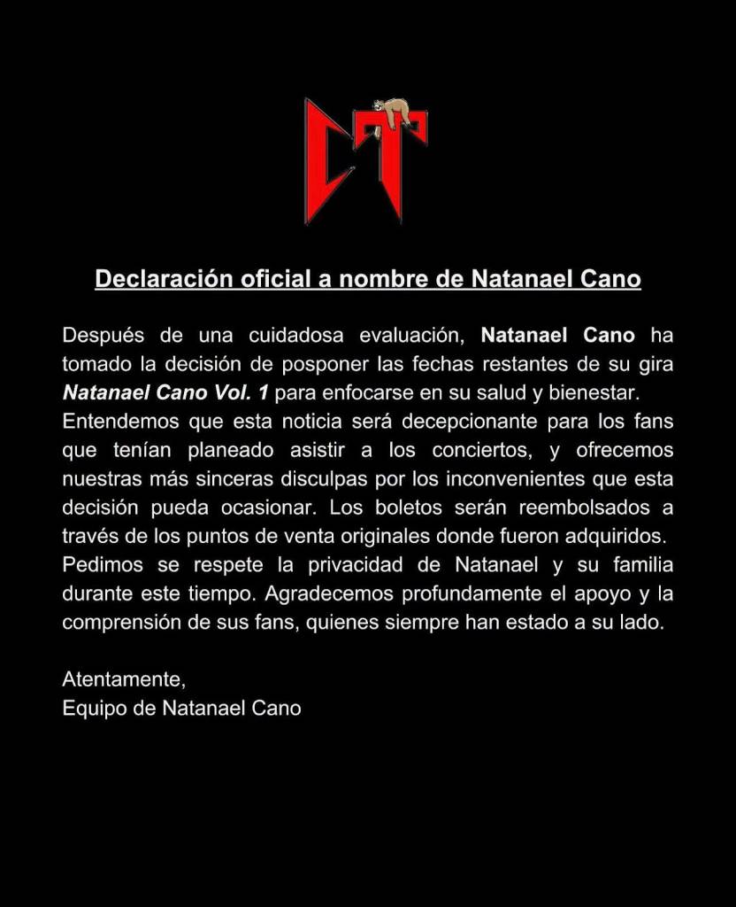 Natanael Cano cancela sus conciertos por motivos de salud y pide tiempo para recuperarse